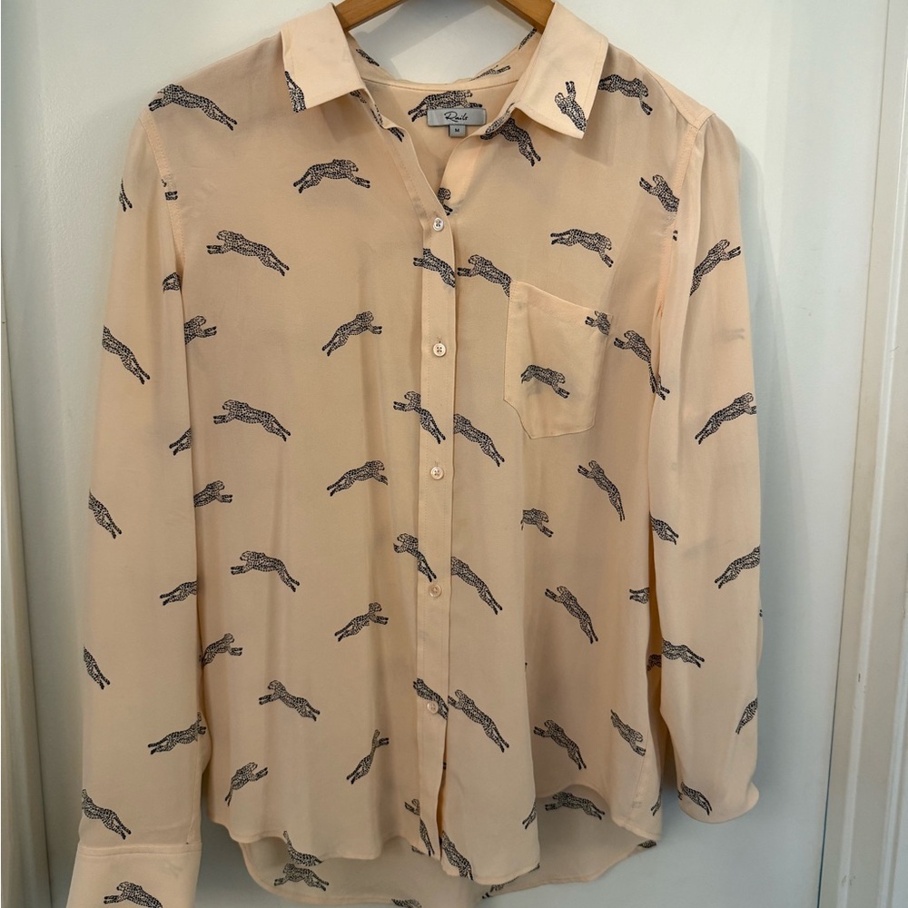 Rails Peach Button-Down Shirt with Leopard Print